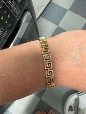 Gold Greek Key Bracelet with Pavé Stones